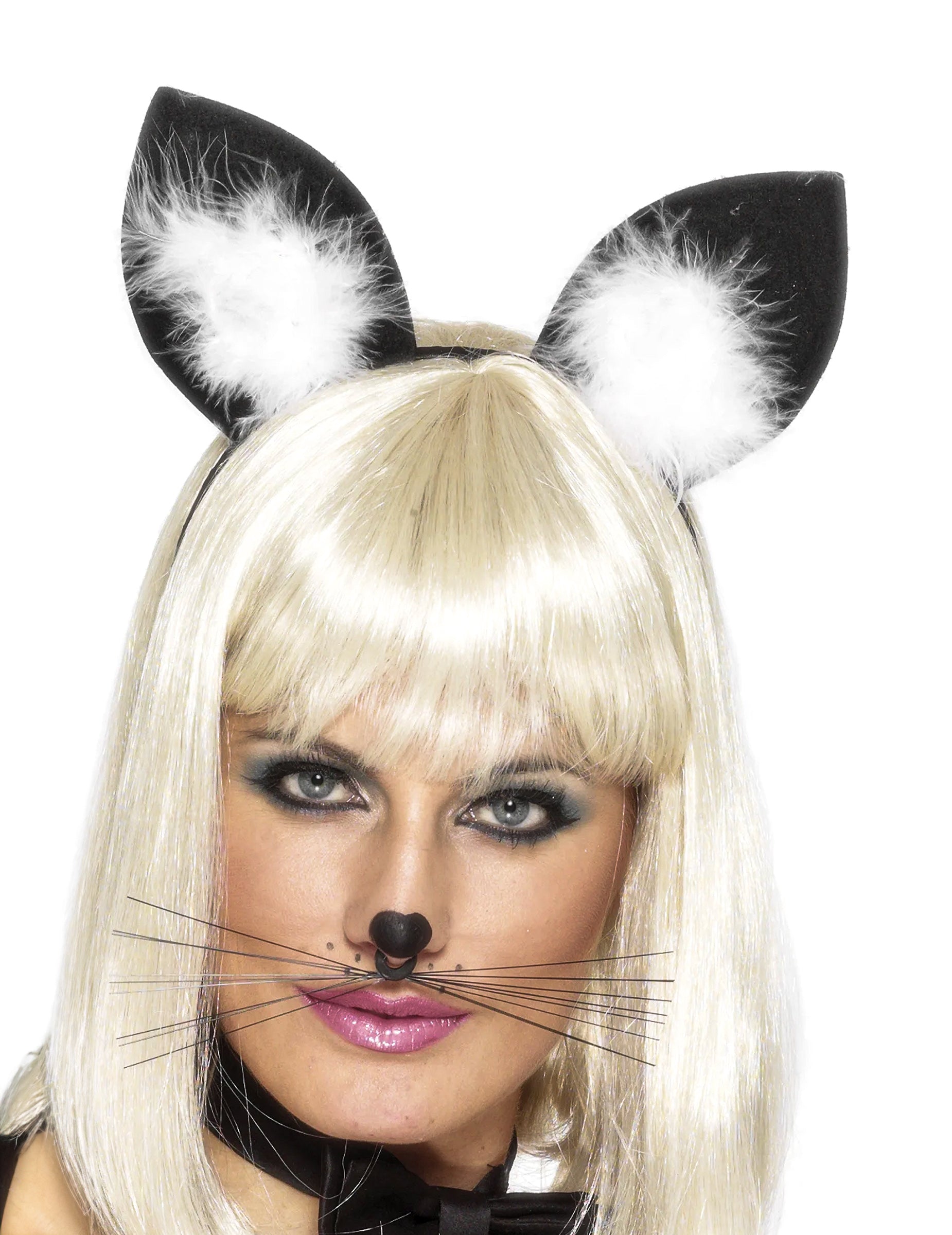 Oreilles de chat avec plumettes pour femme noir et blanc