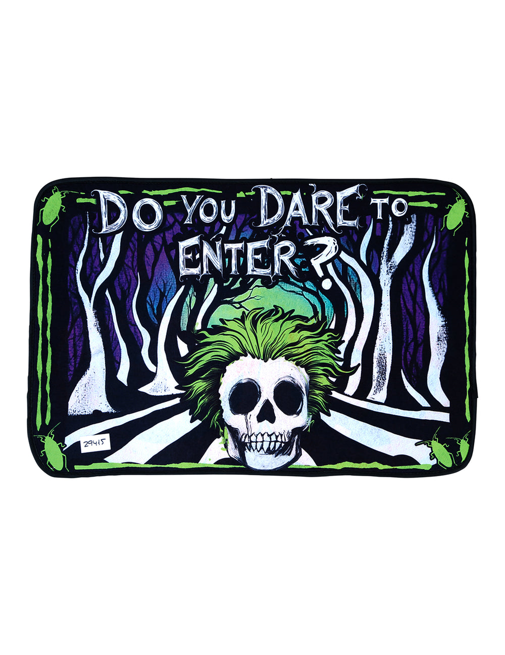 Paillasson crâne pour Halloween noir et vert avec texte Do you dare to enter