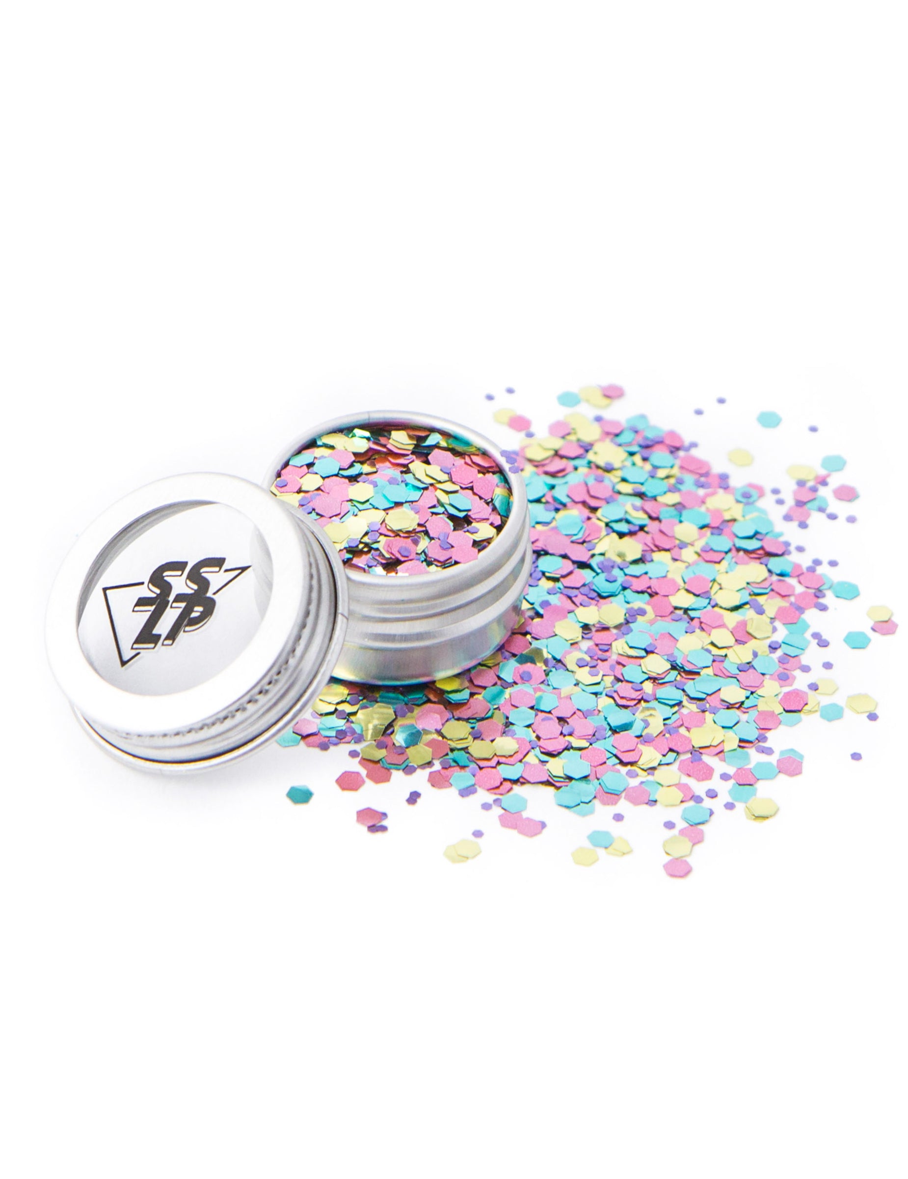 Pot ouvert et grains des paillettes biodégradables Bang Bang
