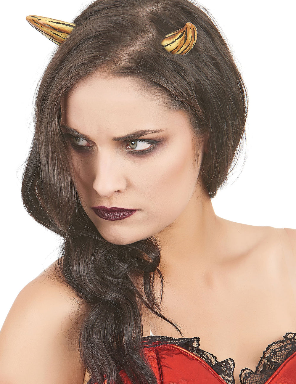 Paire de cornes de diable en latex pour adulte jaune et noir luxe