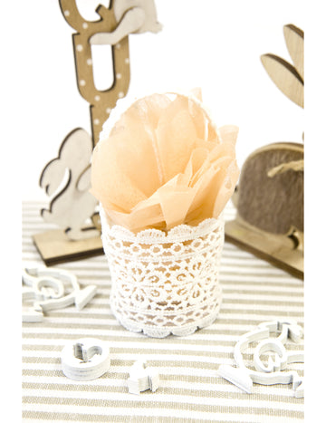 Fehér csipkekosár 11 x 5 cm esküvői fogantyúval