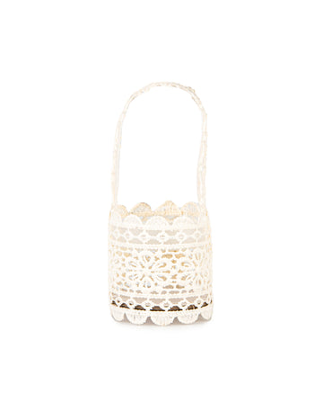 Panier dentelle pour mariage ivoire avec anse