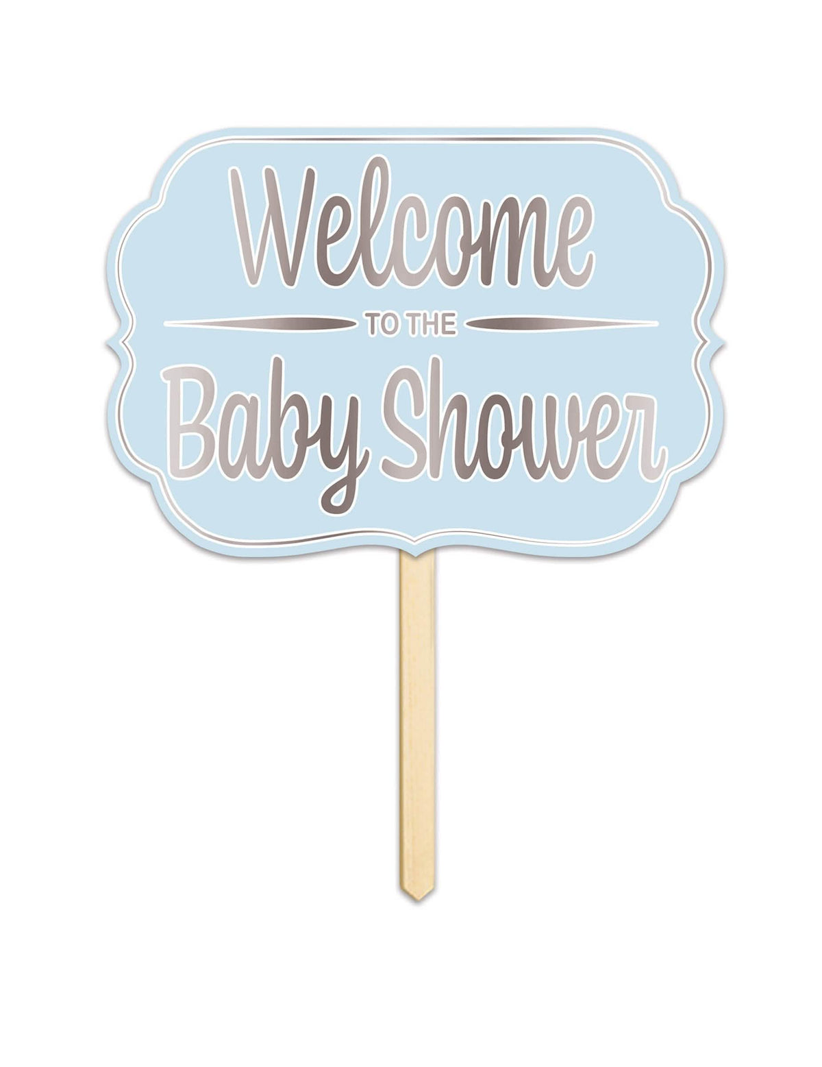 Karton tábla Welcome to the baby shower kék fa pálcával