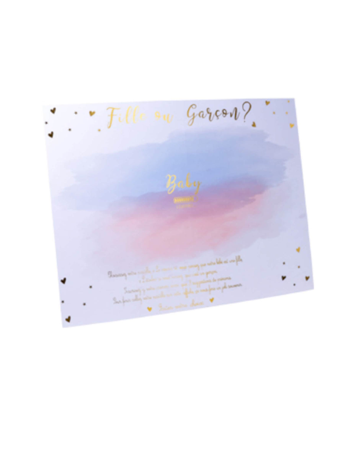 Játéktábla lány vagy fiú gender reveal partyhoz rózsaszín és kék matricákkal