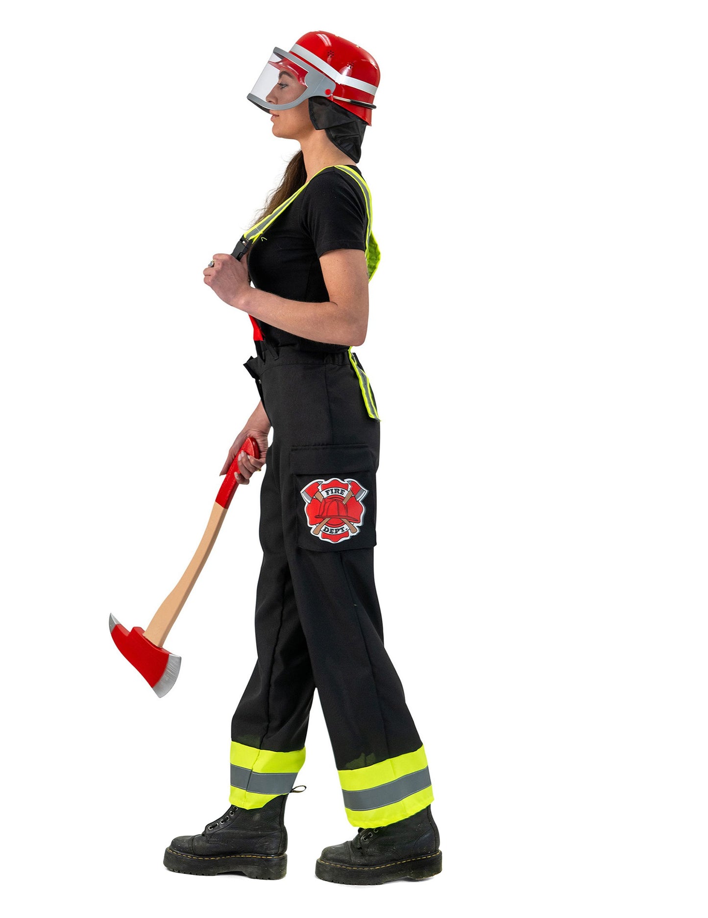 Női fekete tűzoltónadrág nadrágtartóval