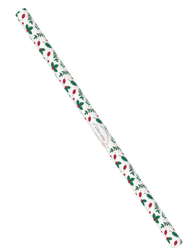 Papier cadeau houx de Noël blanc avec motifs verts et rouges