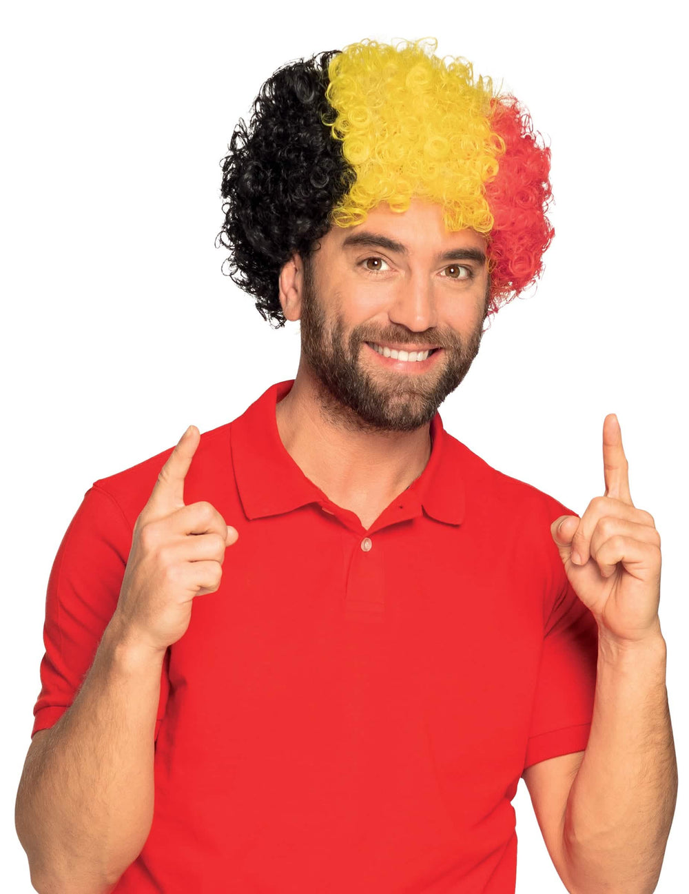 afro szurkoló paróka belgium felnőtt fekete sárga és piros