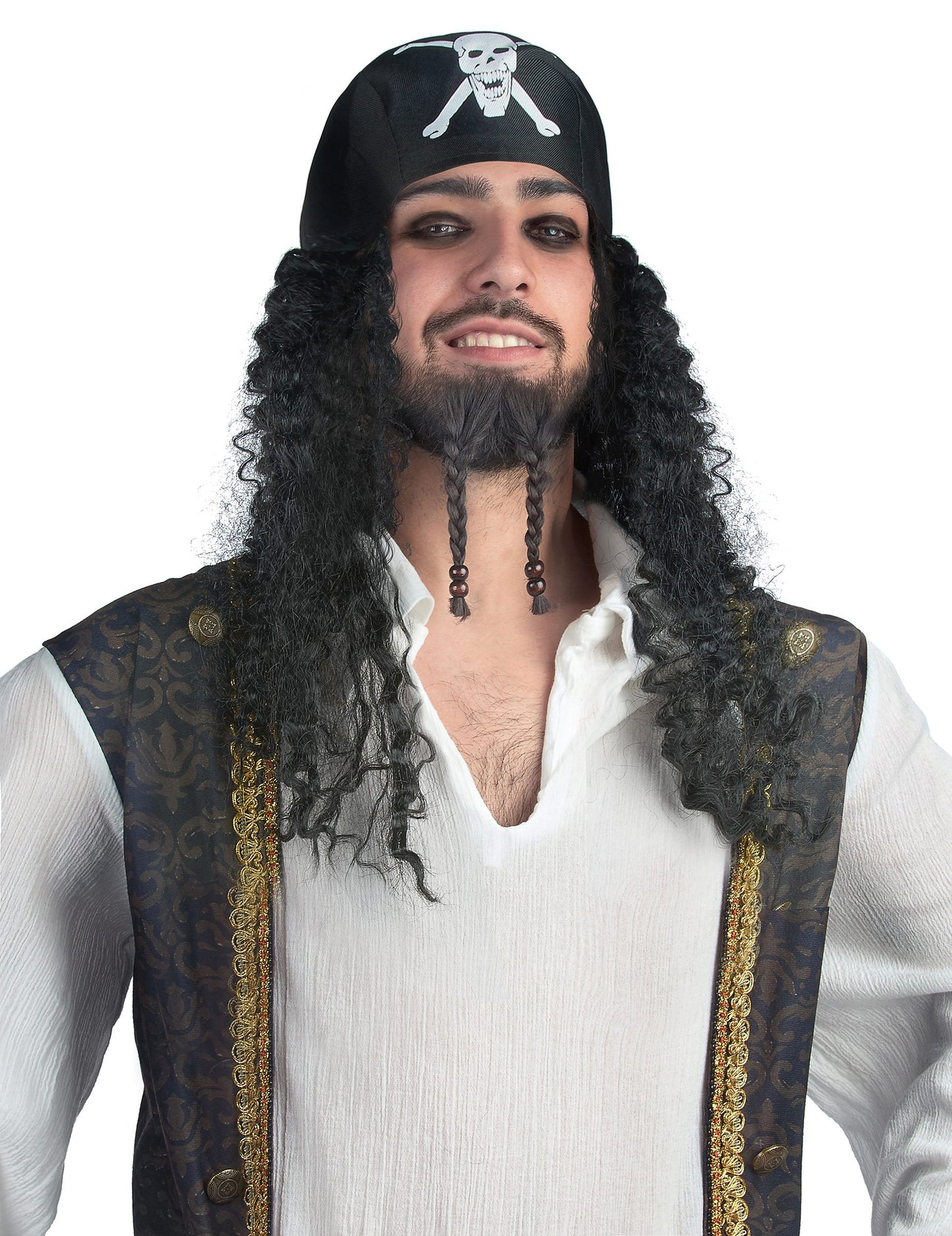 Felnőtt fekete kalóz bandana paróka koponyás mintával