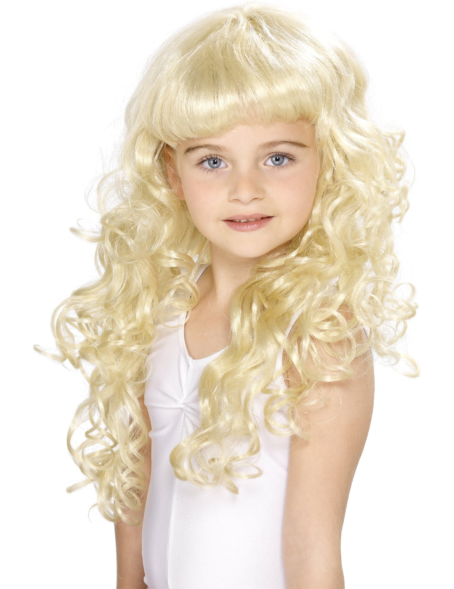 Perruque de princesse pour fille blonde bouclée avec frange