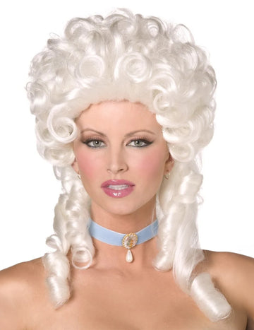 Fehér, barokk göndör paróka női számára