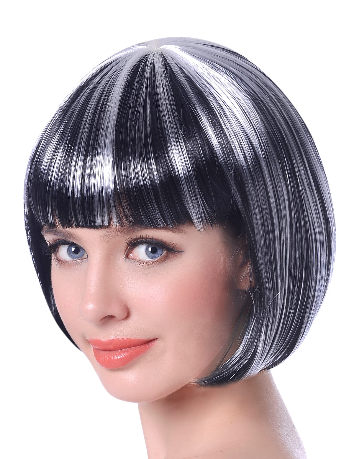 Perruque carré court pour femme noir et blanc mêlée