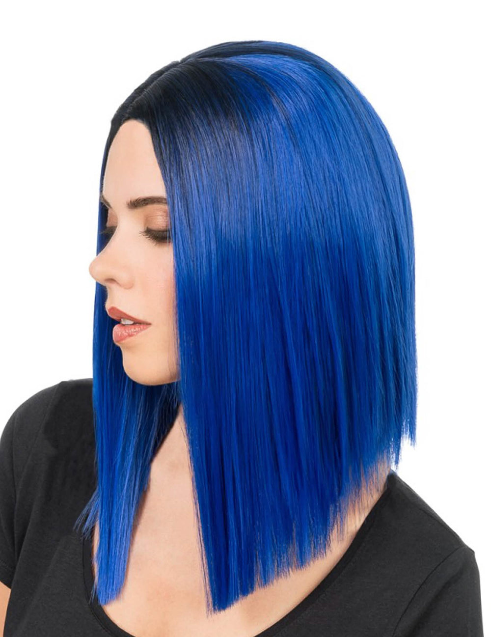 Perruque carré long pour adulte bleu électrique