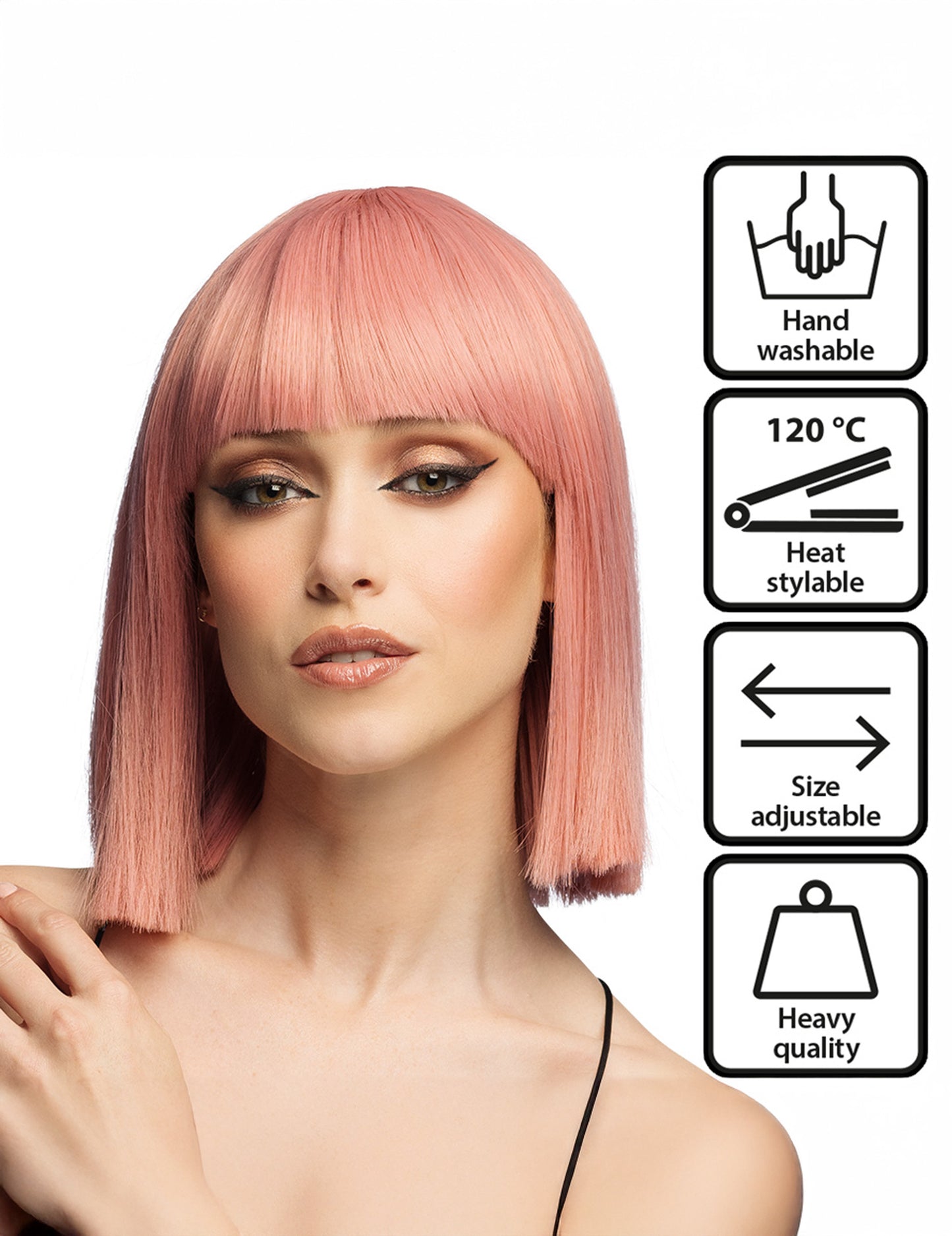 Luxus felnőtt lazacrózsaszín bubifrizurás paróka 