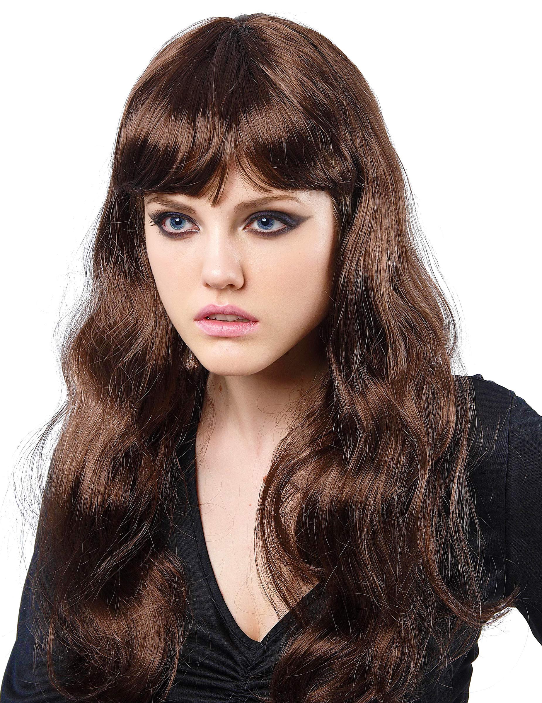 Burgundi hullámos paróka frufruval nőknek