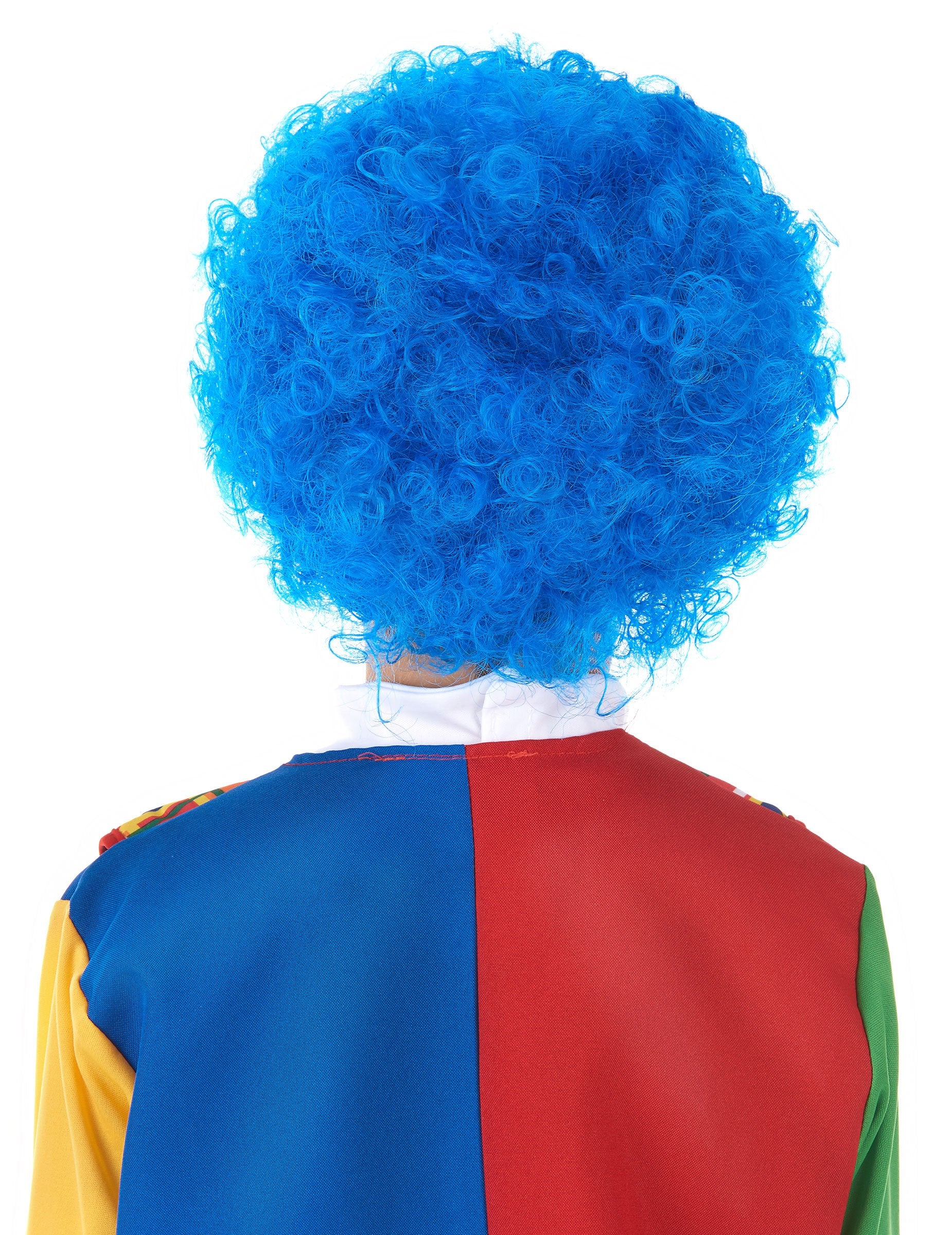 Vue de dos de la perruque de clown pour enfant bleue