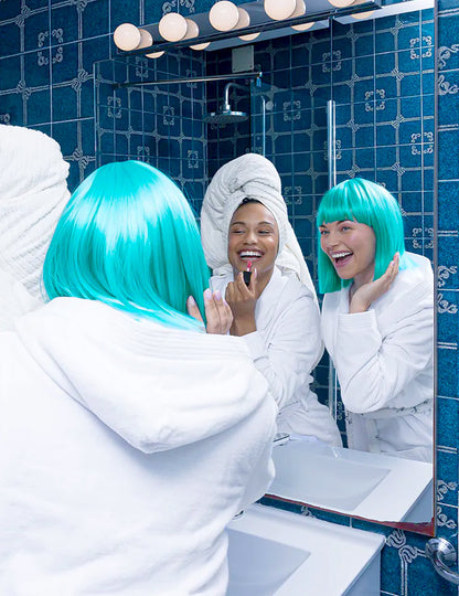 Perruque coiffable carrée bleu turquoise luxe femme