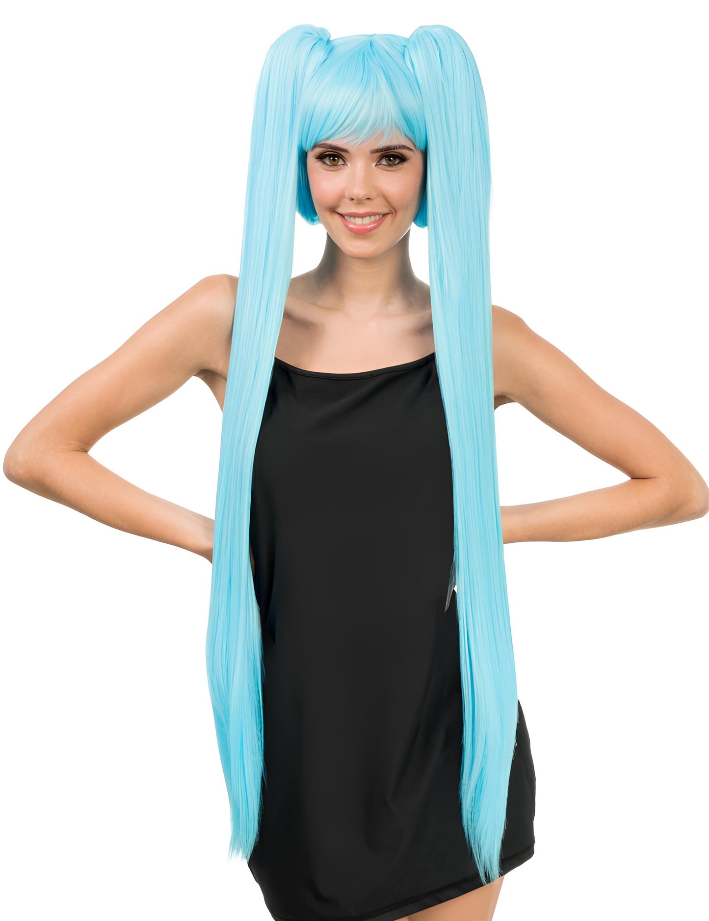 Luxus cosplay paróka hosszú kék copfokkal felnőtteknek 