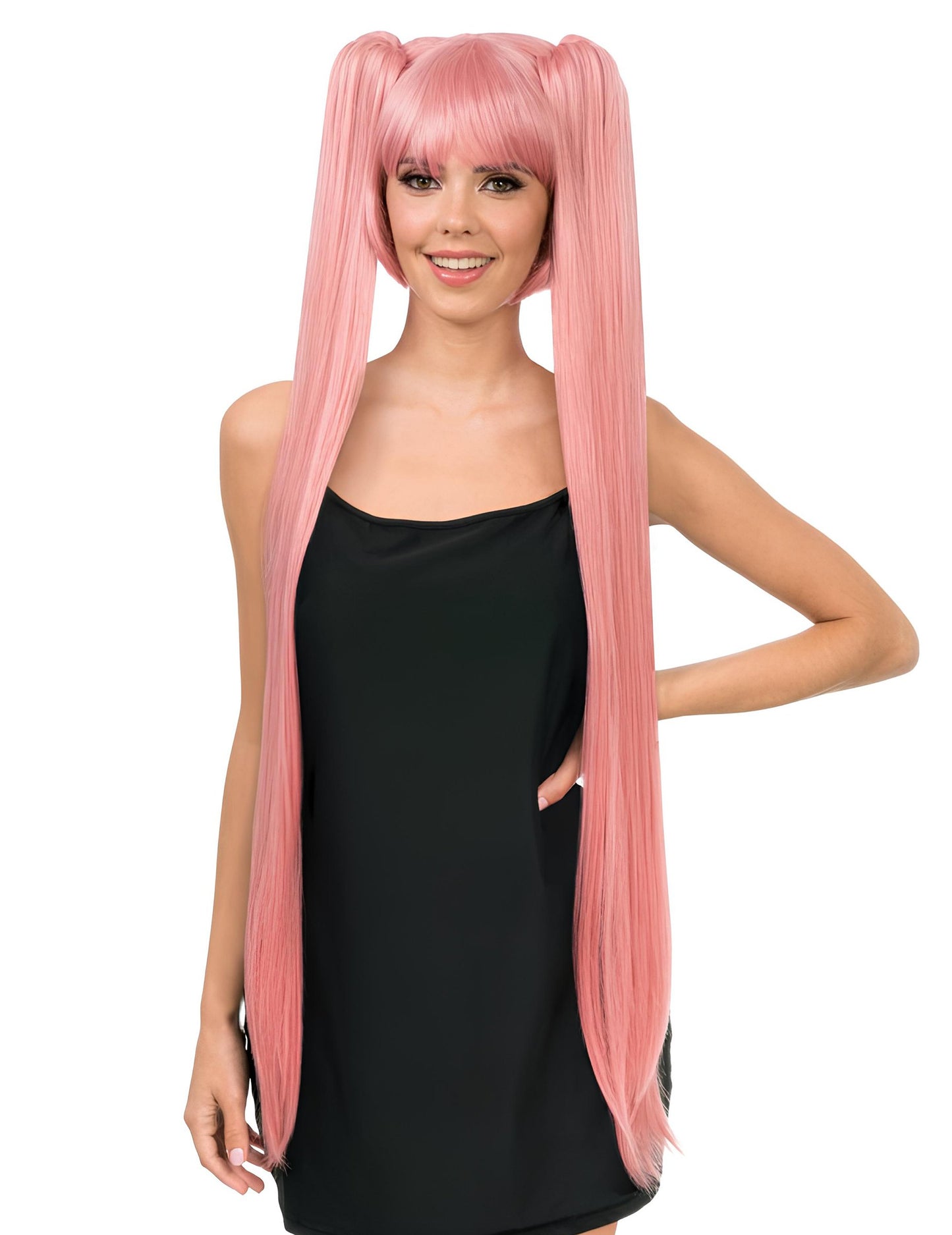 Luxus cosplay paróka, hosszú, pasztell rózsaszín copfokkal, felnőtteknek 