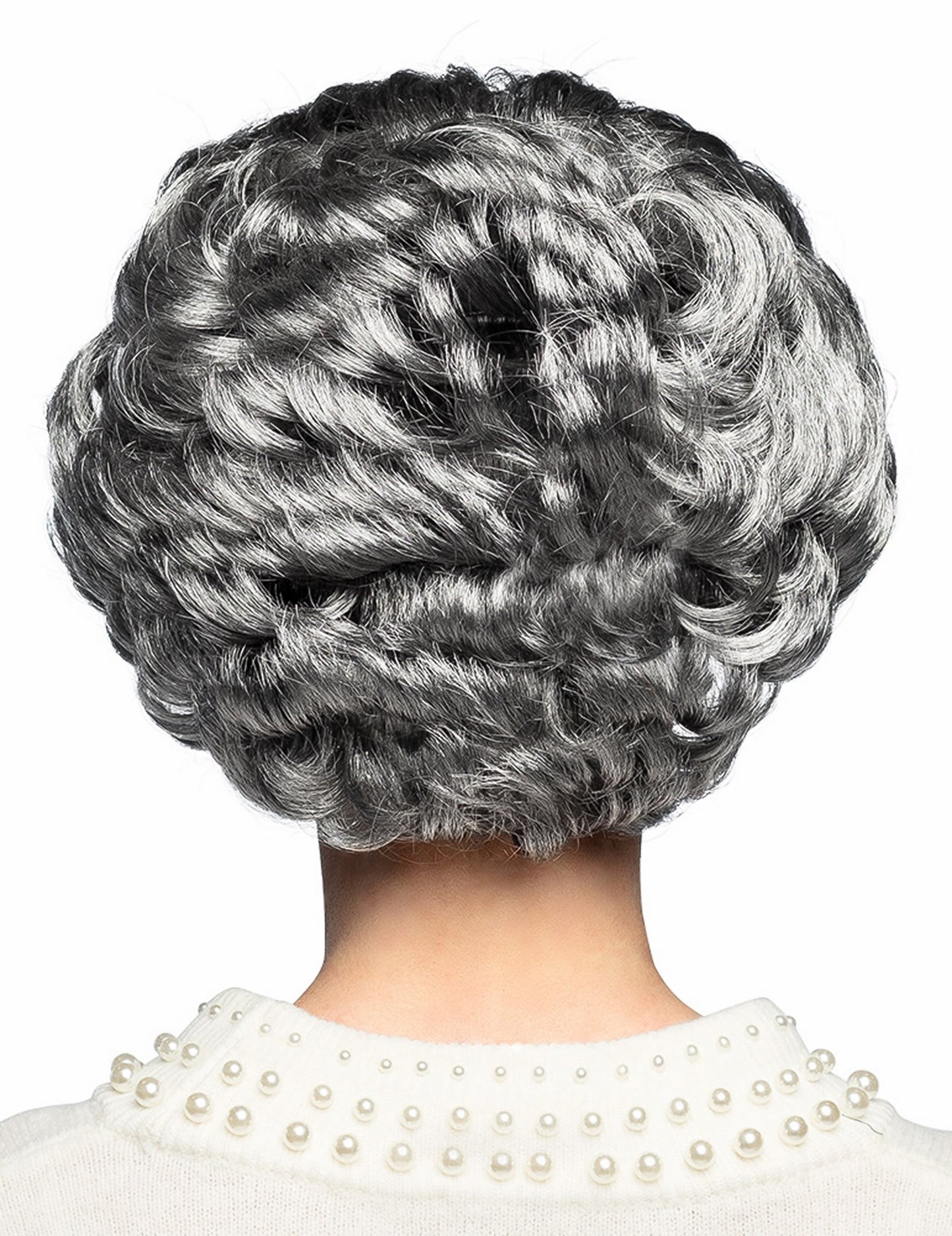 A felnőtt szürke rövid paróka hátulról nézve