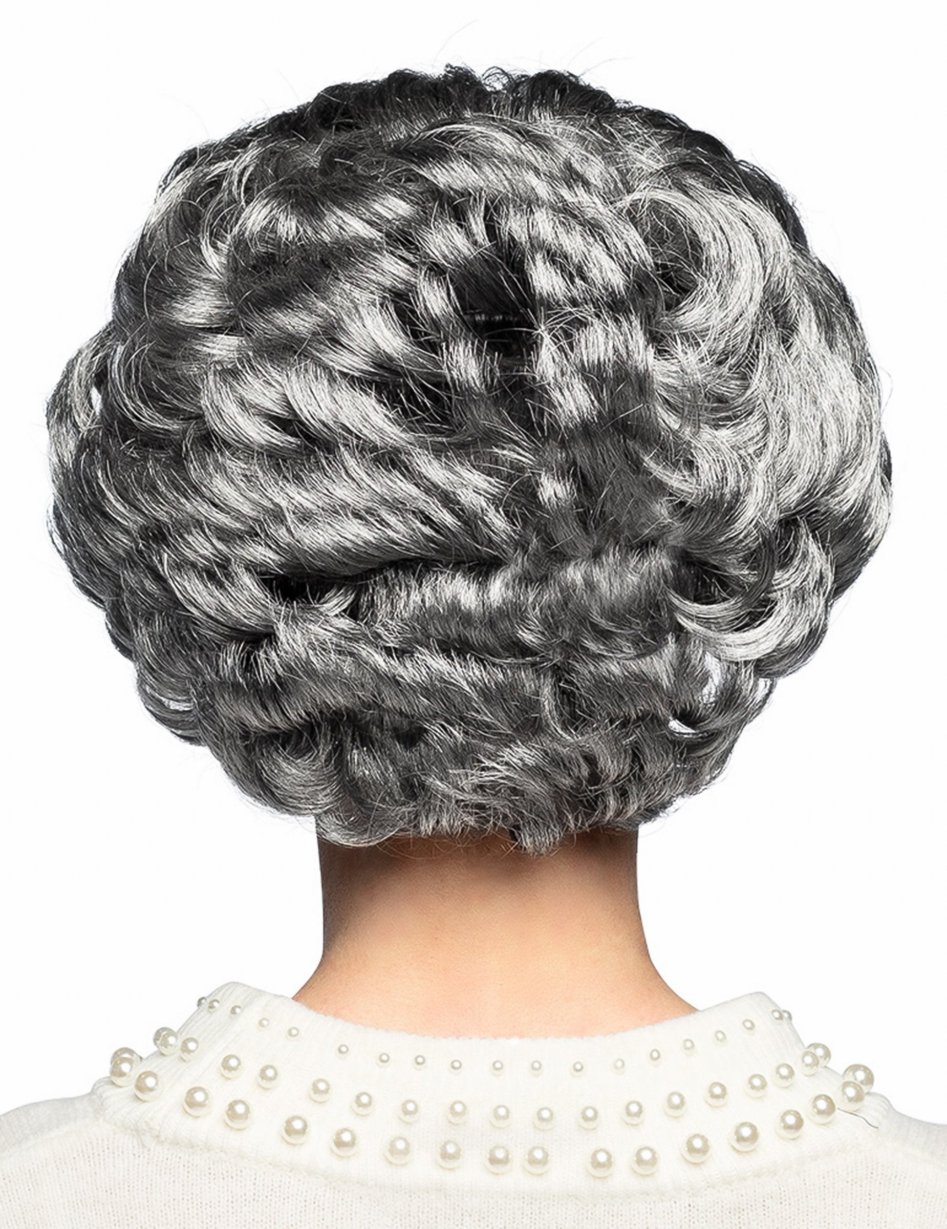 A felnőtt szürke rövid paróka hátulról nézve