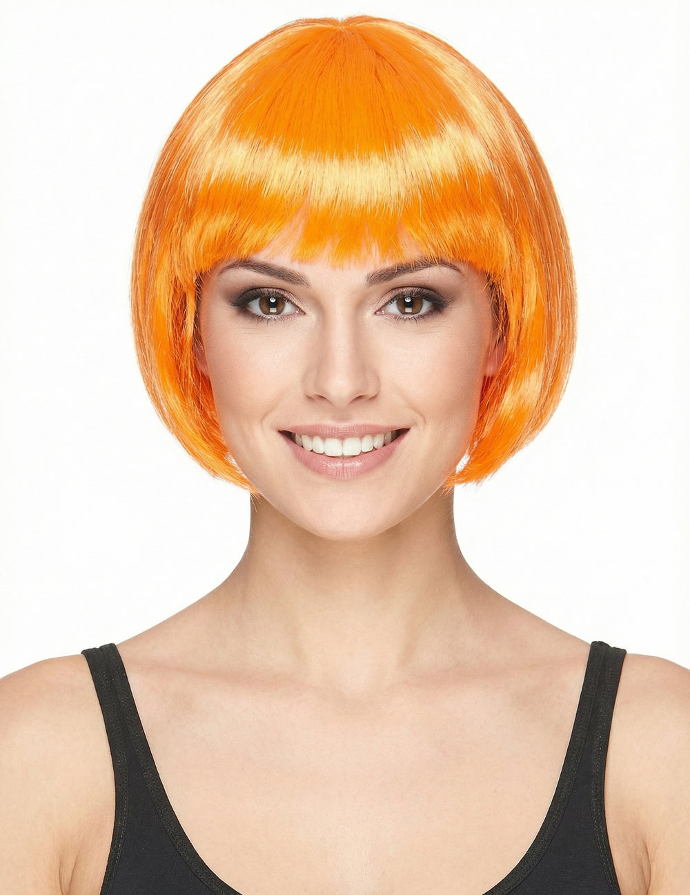 Perruque courte orange pour femme coupe au carré avec frange