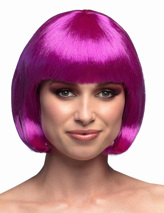 Perruque courte pour femme violette style bob avec frange