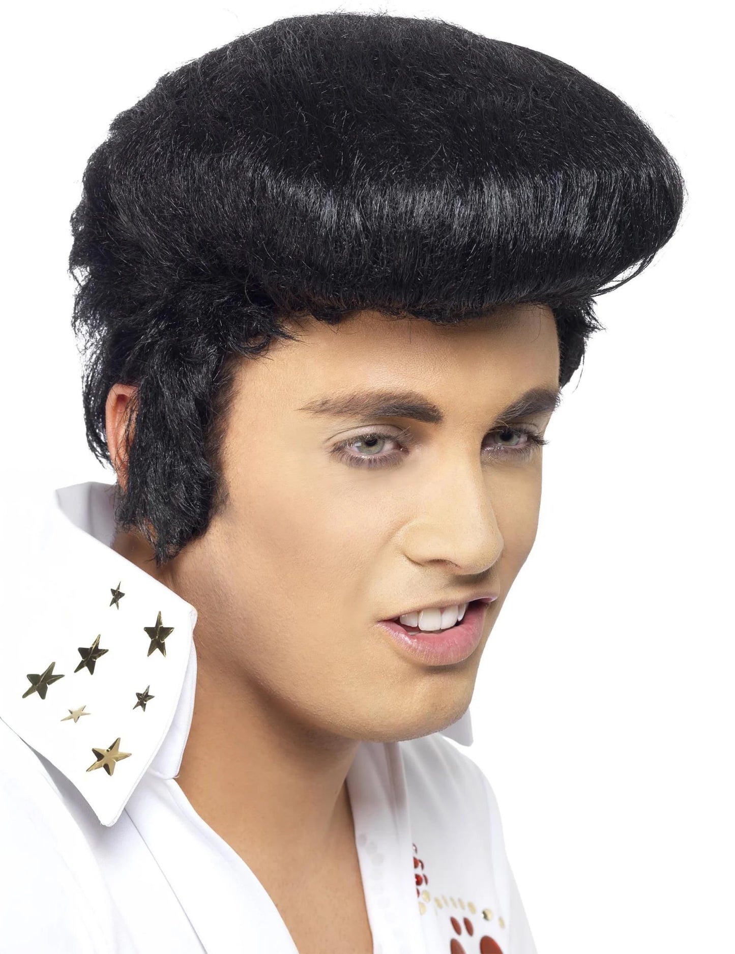 Perruque Elvis pour adulte noire avec banane et rouflaquettes