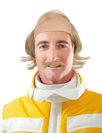 Perruque et moustache Jean Claude pour adulte blonde avec crâne chauve