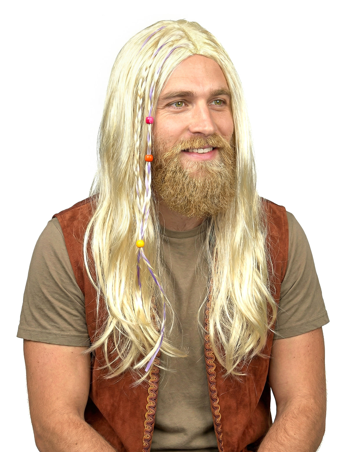 Vue de trois-quarts de la perruque hippie pour adulte
