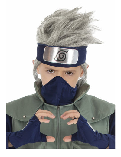 Perruque Kakashi pour enfant grise avec bandeau et masque
