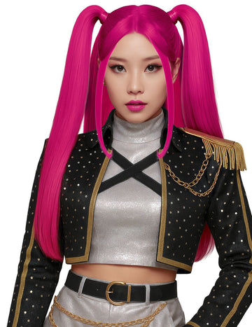 Kpop rózsaszín copfos paróka felnőtteknek 