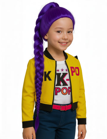 Gyerek lila fonott Kpop paróka 