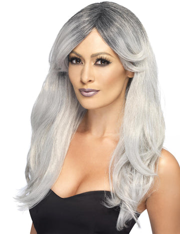 Hosszú paróka szürke degradált frizurával nő