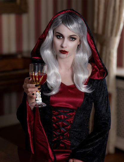 Hosszú fehér és szürke paróka Halloween felnőtt