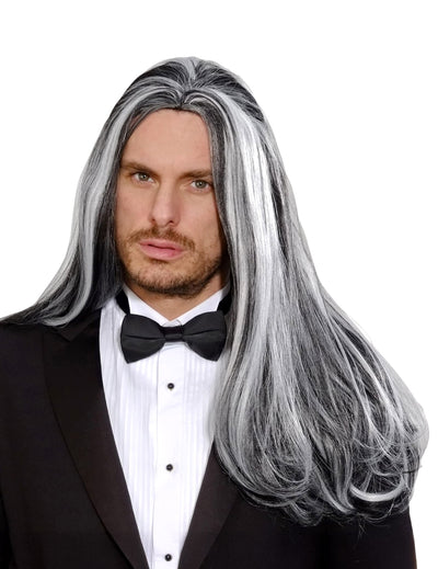 Perruque longue vampire pour adulte bicolore noir et blanc