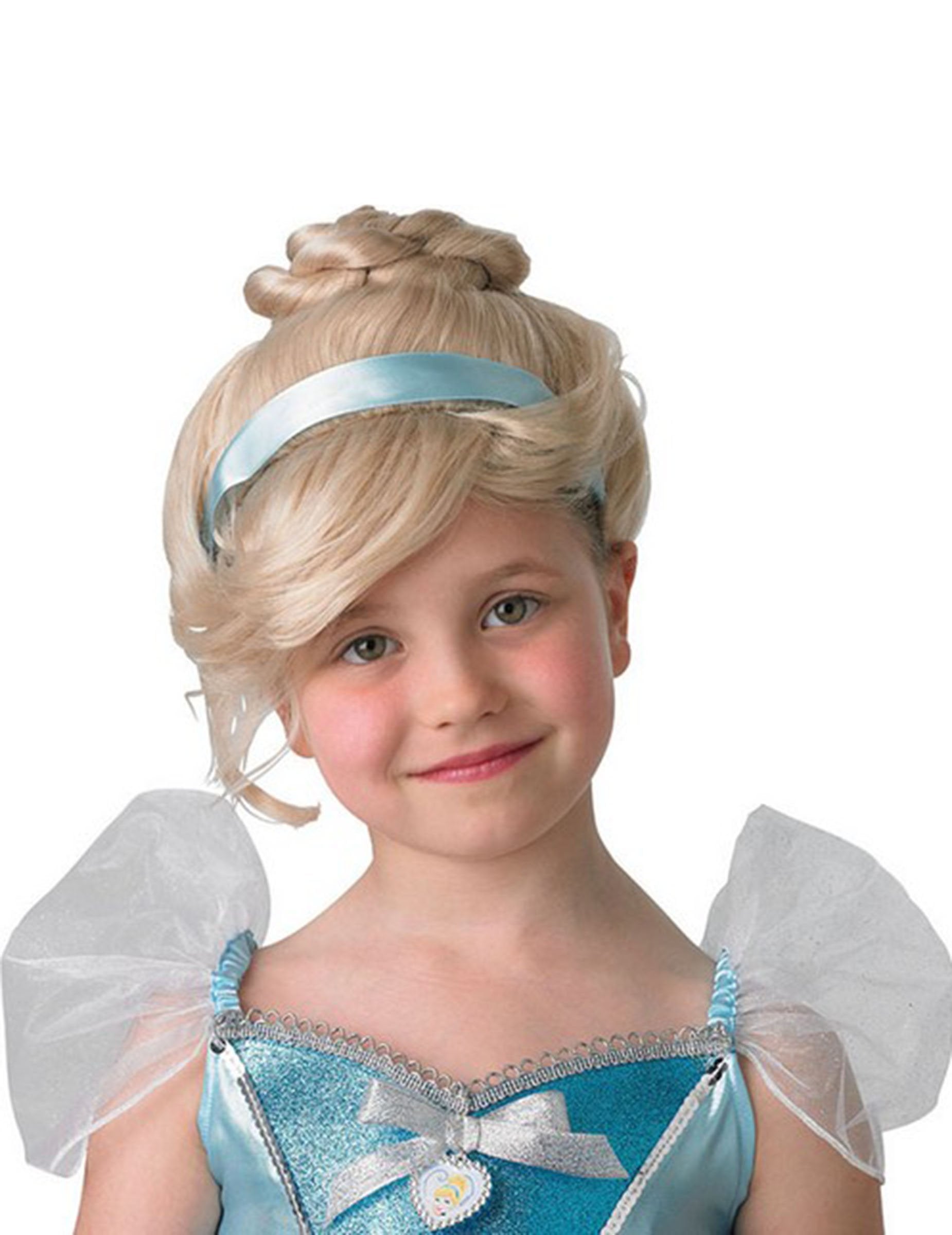Luxus Hamupipőke paróka gyermekeknek szőke színben, kontyjal és kék szalaggal