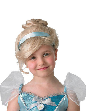 Luxus Hamupipőke paróka gyermekeknek szőke színben, kontyjal és kék szalaggal