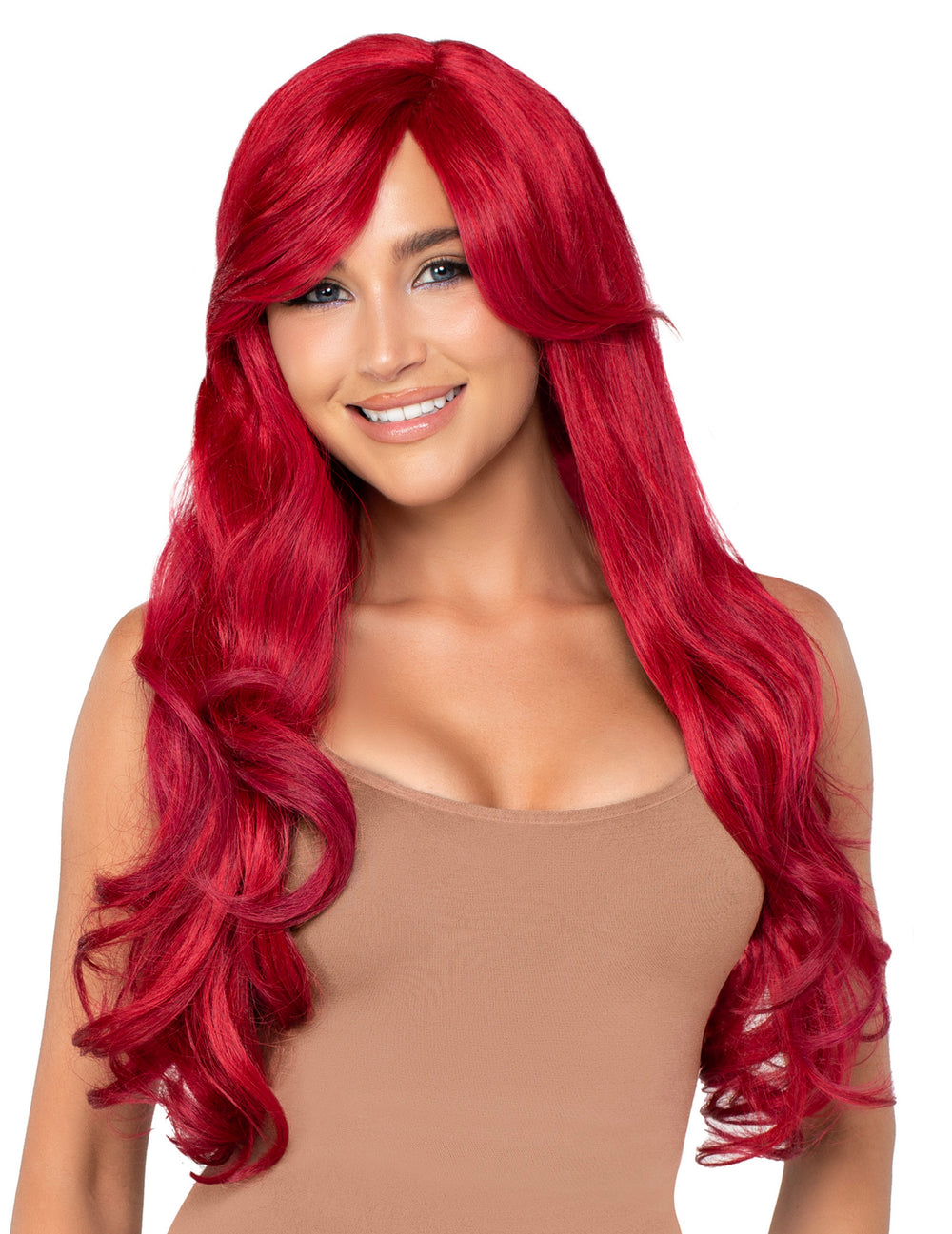 Perruque luxe longue pour femme rouge ondulée
