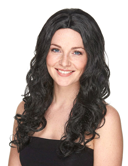 Vue de face de la perruque luxe longue bouclée pour femme
