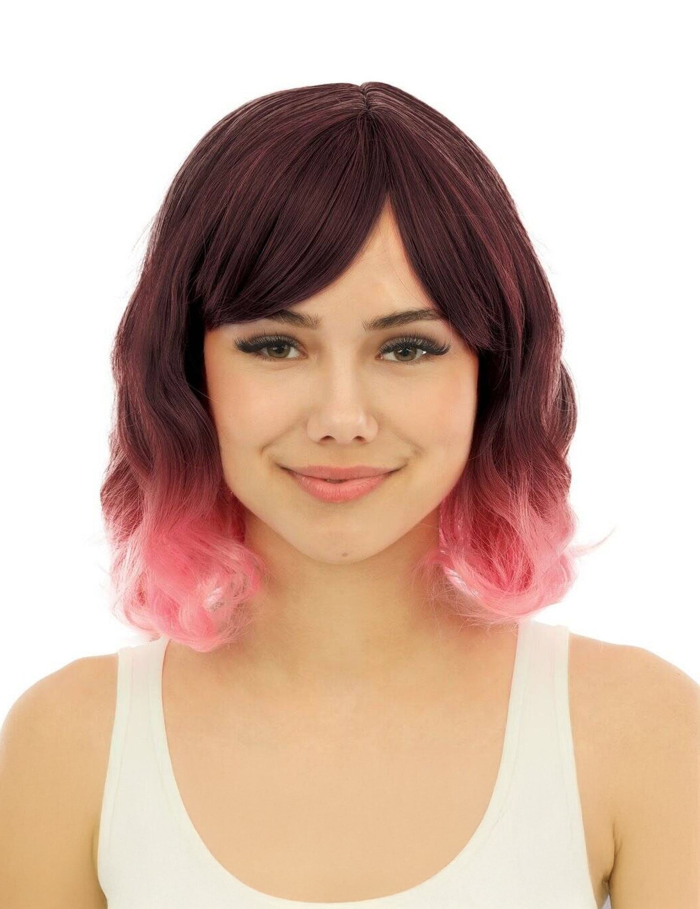 Luxus felnőtt rózsaszín batikolt félhosszú paróka