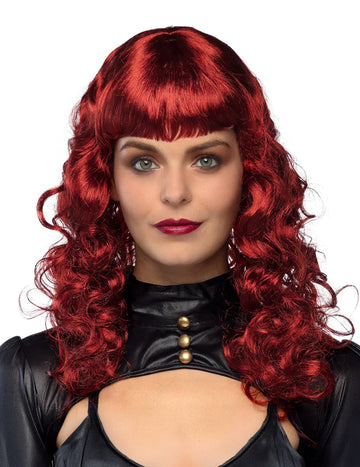 Sötétvörös, hullámos frufrus paróka felnőtteknek 