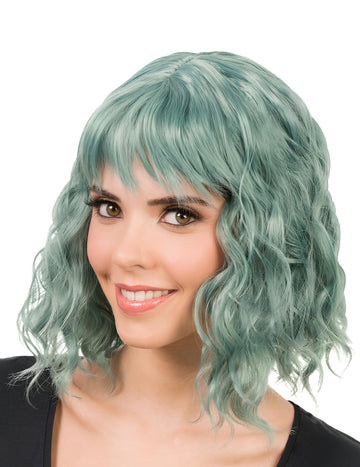 Női zöld, hullámos paróka 