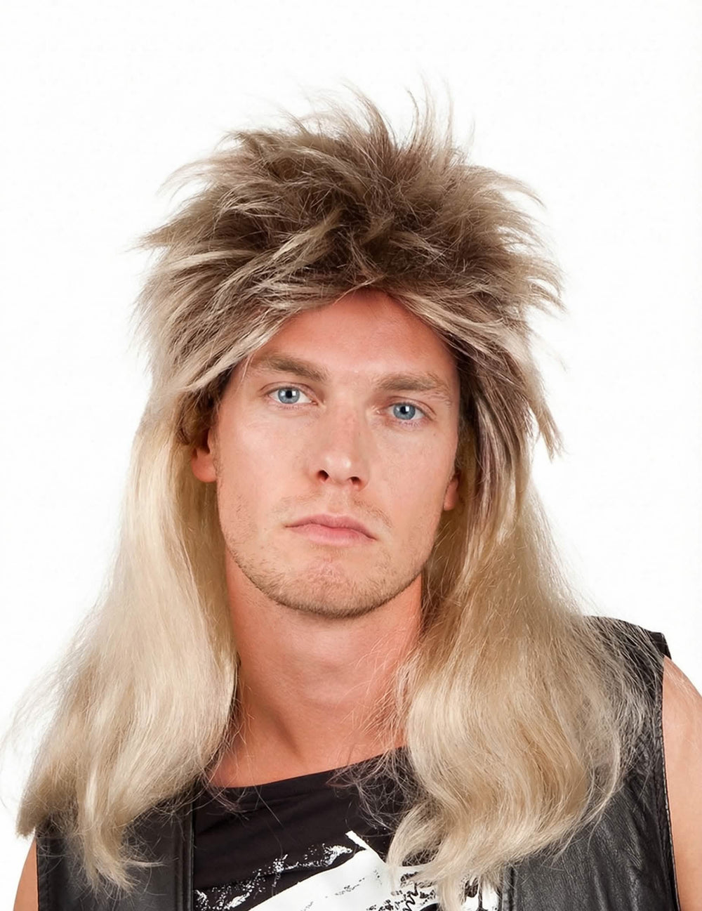 Voluminos, szőke, mullet stílusú pop rock paróka férfiaknak