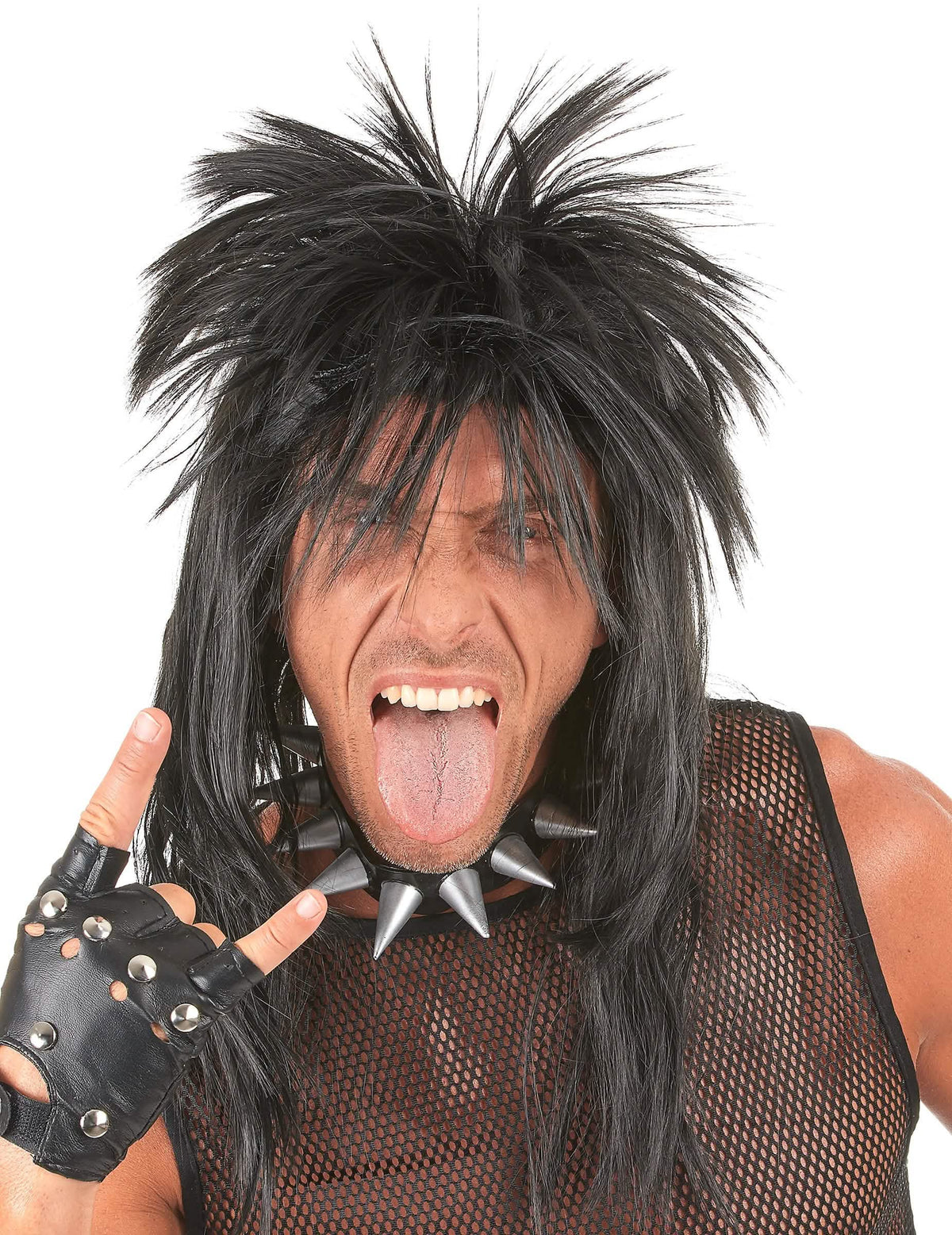 punk paróka felnőtt számára, fekete, kócos taréjjal