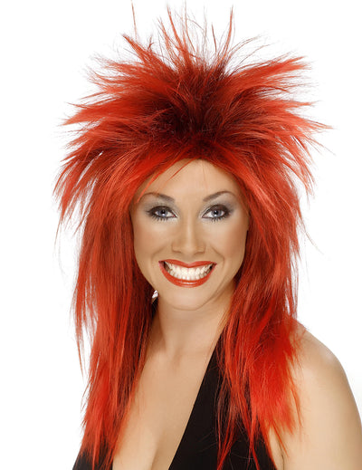 Perruque rock pour femme rouge volumineuse et hérissée