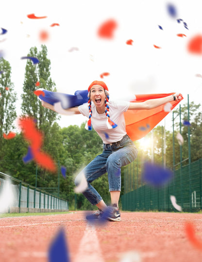 Kék, fehér, piros zsinór paróka