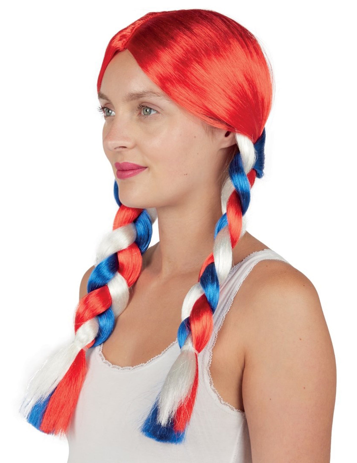 Kék, fehér, piros zsinór paróka