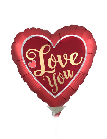 Kis fólia szív alakú lufi "szeretlek" 23 cm piros és arany