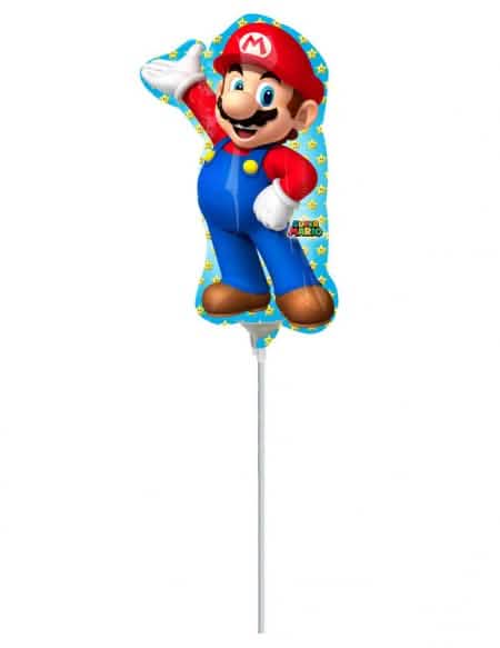 Super Mario alumínium léggömb gyermekeknek kék műanyag pálcán