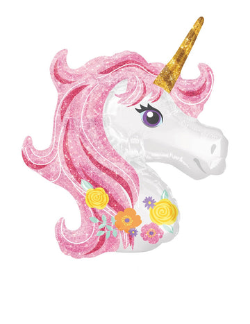 Kis virágos unikornis fej lufi 22 x 25 cm alumínium